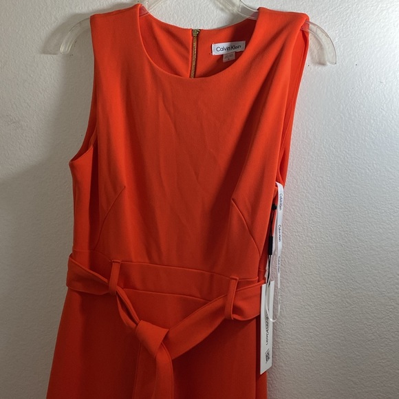 CALVIN KLEIN Fit and Flare Belted Dress Orange - Picture 4 of 6